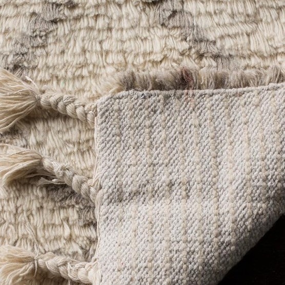 Area Rug 8x10 - Casablanca Shag Collection - Large - Ivory & Light Grey, Handmade New Zealand Wool, Moroccan Trellis Tassel Design, Ideal for Living Room, Bedroom, Dining Space (CSB725B)