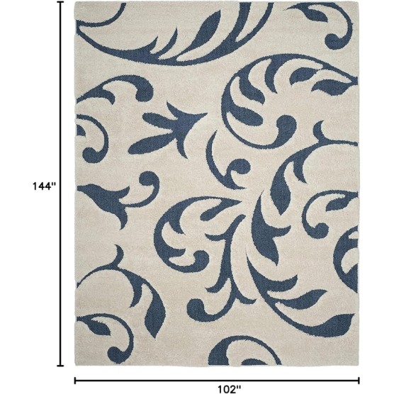 Florida Shag Collection Area Rug - 8'6" x 12', Cream & Blue, Scroll Design, Non-Shedding & Easy Care, 1.2-inch Thick Ideal for High Traffic Areas in Living Room, Bedroom (SG468-1165)