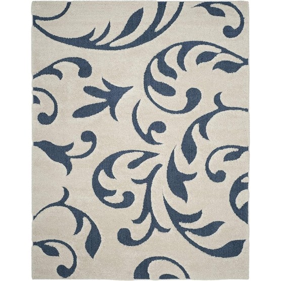 Florida Shag Collection Area Rug - 8'6" x 12', Cream & Blue, Scroll Design, Non-Shedding & Easy Care, 1.2-inch Thick Ideal for High Traffic Areas in Living Room, Bedroom (SG468-1165)