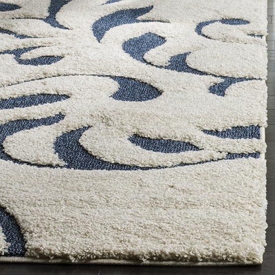 Florida Shag Collection Area Rug - 8'6" x 12', Cream & Blue, Scroll Design, Non-Shedding & Easy Care, 1.2-inch Thick Ideal for High Traffic Areas in Living Room, Bedroom (SG468-1165)