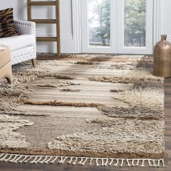 Kenya Collection Area Rug - 9' x 12', Grey & Brown, Hand-Knotted Tribal Tassel Wool, Ideal for High Traffic Areas in Living Room, Bedroom (KNY225A)