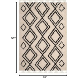 Area Rug 8x10 - Moroccan Fringe Shag Collection - Large - Cream & Charcoal, Boho Design, Non-Shedding & Easy Cleaning, Plush Thick Pile, Ideal for Living Room, Bedroom, Dining Space (MFG247B)
