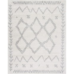 Arizona Shag Collection 8' x 10' Ivory/Grey ASG749G Moroccan Non-Shedding Living Room Bedroom Dining Room Entryway Plush 1.6-inch Thick Area Rug