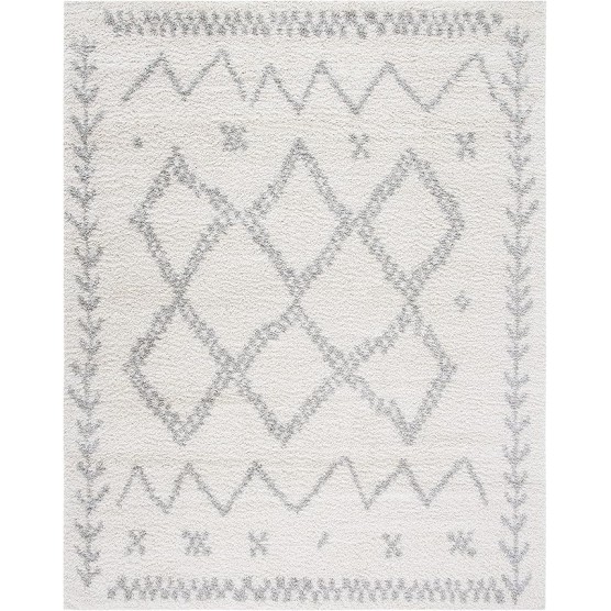 Arizona Shag Collection 8' x 10' Ivory/Grey ASG749G Moroccan Non-Shedding Living Room Bedroom Dining Room Entryway Plush 1.6-inch Thick Area Rug