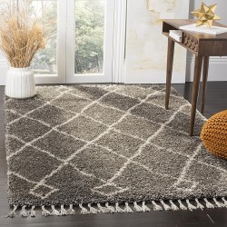 Area Rug 8x10 - Moroccan Fringe Shag Collection - Large - Grey & Cream, Boho Design, Non-Shedding & Easy Cleaning, Plush Thick Pile, Ideal for Living Room, Bedroom, Dining Space (MFG241A)