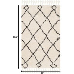 Area Rug 8x10 - Moroccan Fringe Shag Collection - Large - Grey & Cream, Boho Design, Non-Shedding & Easy Cleaning, Plush Thick Pile, Ideal for Living Room, Bedroom, Dining Space (MFG241A)
