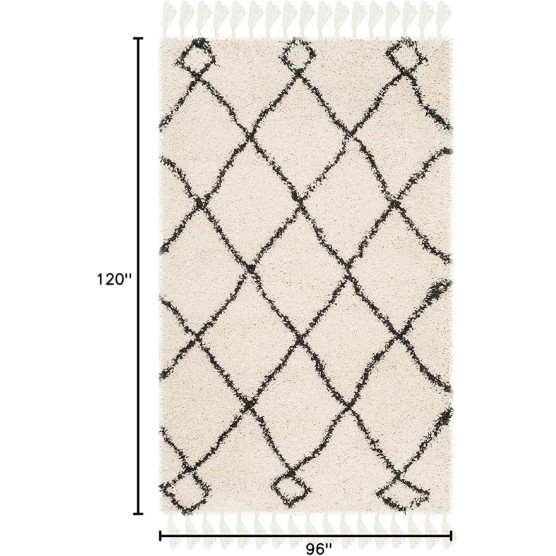 Area Rug 8x10 - Moroccan Fringe Shag Collection - Large - Grey & Cream, Boho Design, Non-Shedding & Easy Cleaning, Plush Thick Pile, Ideal for Living Room, Bedroom, Dining Space (MFG241A)