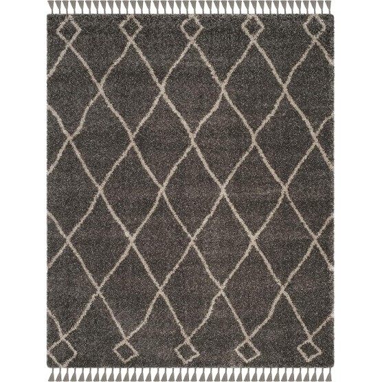 Area Rug 8x10 - Moroccan Fringe Shag Collection - Large - Grey & Cream, Boho Design, Non-Shedding & Easy Cleaning, Plush Thick Pile, Ideal for Living Room, Bedroom, Dining Space (MFG241A)