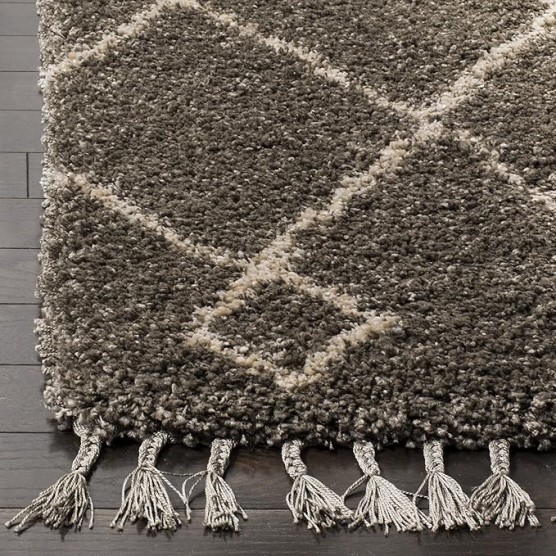 Area Rug 8x10 - Moroccan Fringe Shag Collection - Large - Grey & Cream, Boho Design, Non-Shedding & Easy Cleaning, Plush Thick Pile, Ideal for Living Room, Bedroom, Dining Space (MFG241A)