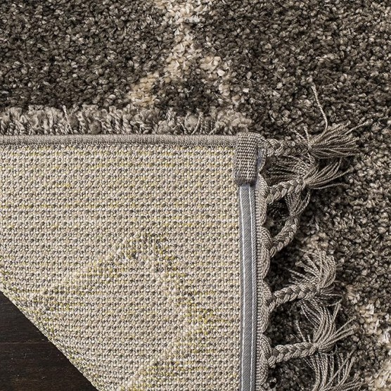 Area Rug 8x10 - Moroccan Fringe Shag Collection - Large - Grey & Cream, Boho Design, Non-Shedding & Easy Cleaning, Plush Thick Pile, Ideal for Living Room, Bedroom, Dining Space (MFG241A)