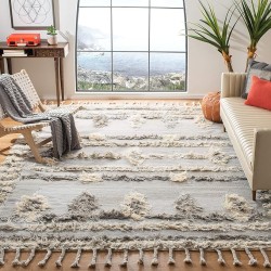Kenya Collection Area Rug - 9' x 12', Grey & Ivory, Hand-Knotted Moroccan Boho Tribal Tassel Wool, Ideal for High Traffic Areas in Living Room, Bedroom (KNY601B)