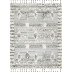 Kenya Collection Area Rug - 9' x 12', Grey & Ivory, Hand-Knotted Moroccan Boho Tribal Tassel Wool, Ideal for High Traffic Areas in Living Room, Bedroom (KNY601B)