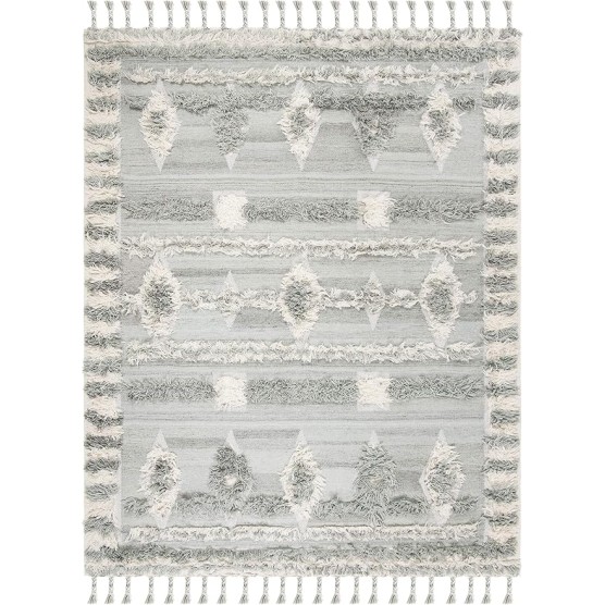 Kenya Collection Area Rug - 9' x 12', Grey & Ivory, Hand-Knotted Moroccan Boho Tribal Tassel Wool, Ideal for High Traffic Areas in Living Room, Bedroom (KNY601B)