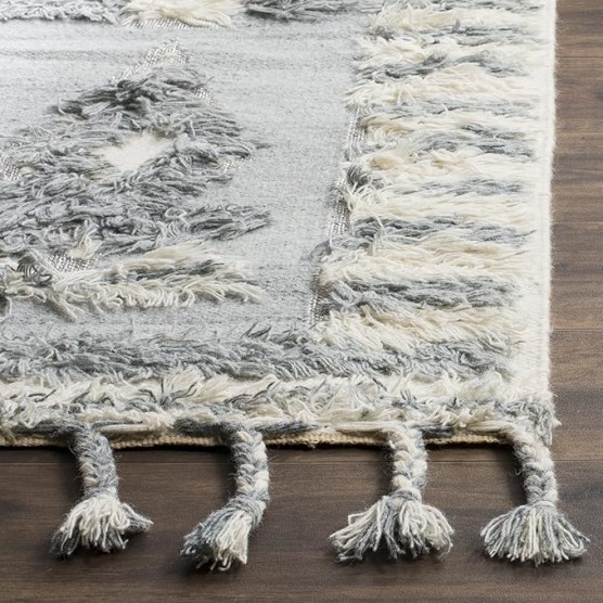 Kenya Collection Area Rug - 9' x 12', Grey & Ivory, Hand-Knotted Moroccan Boho Tribal Tassel Wool, Ideal for High Traffic Areas in Living Room, Bedroom (KNY601B)