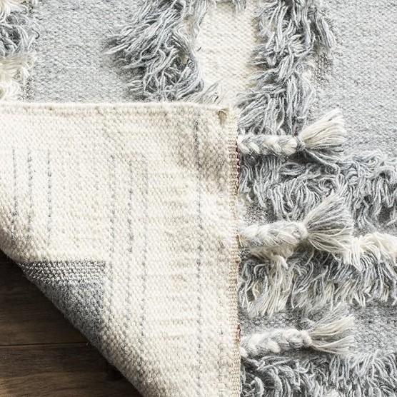 Kenya Collection Area Rug - 9' x 12', Grey & Ivory, Hand-Knotted Moroccan Boho Tribal Tassel Wool, Ideal for High Traffic Areas in Living Room, Bedroom (KNY601B)