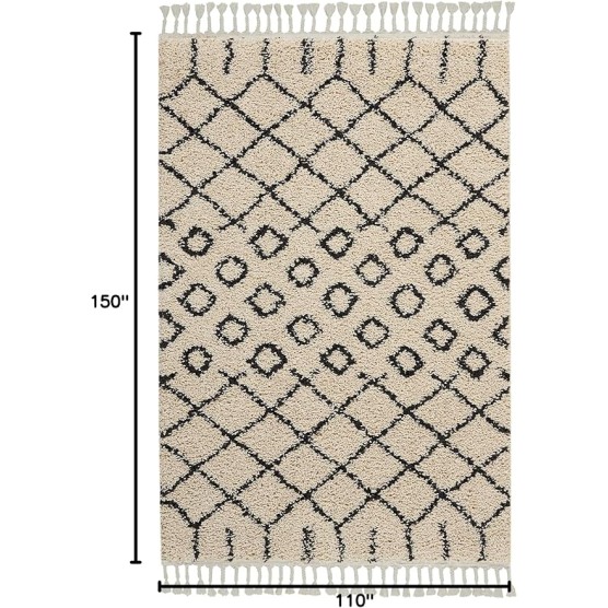 Moroccan Shag Moroccan Cream 9'2'' x 12'6'' Area-Rug, Easy-Cleaning, Non Shedding, Bed Room, Living Room, Dining Room, Kitchen (9x13)