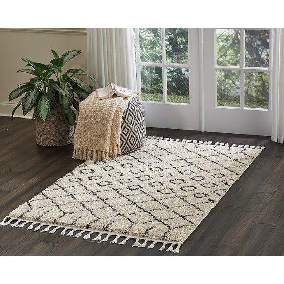 Moroccan Shag Moroccan Cream 9'2'' x 12'6'' Area-Rug, Easy-Cleaning, Non Shedding, Bed Room, Living Room, Dining Room, Kitchen (9x13)