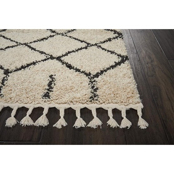 Moroccan Shag Moroccan Cream 9'2'' x 12'6'' Area-Rug, Easy-Cleaning, Non Shedding, Bed Room, Living Room, Dining Room, Kitchen (9x13)