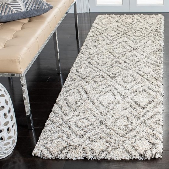 Area Rug 8x10 - Hudson Shag Collection - Large - Grey & Ivory, Moroccan Design, Non-Shedding & Easy Cleaning, Ultra Plush Thick Pile, Ideal for Living Room, Bedroom, Dining Space (SGH332B)