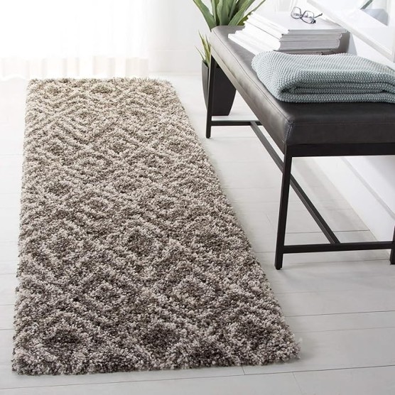 Area Rug 8x10 - Hudson Shag Collection - Large - Grey & Ivory, Moroccan Design, Non-Shedding & Easy Cleaning, Ultra Plush Thick Pile, Ideal for Living Room, Bedroom, Dining Space (SGH332B)