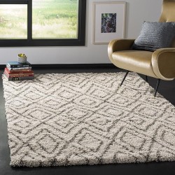 Hudson Shag Collection Area Rug - 6' x 9', Ivory & Grey, Moroccan Design, Non-Shedding & Easy Care, 2-inch Thick Ideal for High Traffic Areas in Living Room, Bedroom (SGH332A)