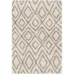 Hudson Shag Collection Area Rug - 6' x 9', Ivory & Grey, Moroccan Design, Non-Shedding & Easy Care, 2-inch Thick Ideal for High Traffic Areas in Living Room, Bedroom (SGH332A)