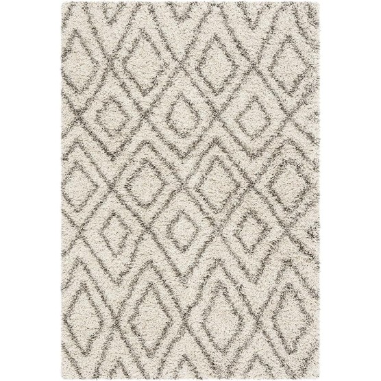 Hudson Shag Collection Area Rug - 6' x 9', Ivory & Grey, Moroccan Design, Non-Shedding & Easy Care, 2-inch Thick Ideal for High Traffic Areas in Living Room, Bedroom (SGH332A)