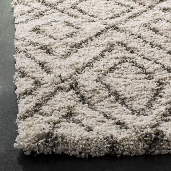 Hudson Shag Collection Area Rug - 6' x 9', Ivory & Grey, Moroccan Design, Non-Shedding & Easy Care, 2-inch Thick Ideal for High Traffic Areas in Living Room, Bedroom (SGH332A)