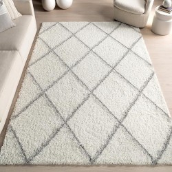 Tess Moroccan Shag Area Rug - 10x14 Shag Area Rug Modern/Contemporary White/Grey Rugs for Living Room Bedroom Dining Room Nursery