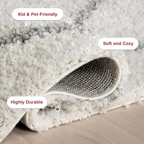 Tess Moroccan Shag Area Rug - 10x14 Shag Area Rug Modern/Contemporary White/Grey Rugs for Living Room Bedroom Dining Room Nursery