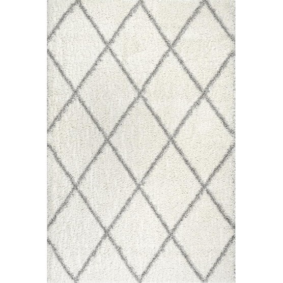 Tess Moroccan Shag Area Rug - 10x14 Shag Area Rug Modern/Contemporary White/Grey Rugs for Living Room Bedroom Dining Room Nursery