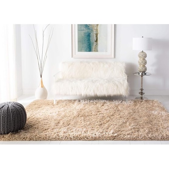 Atlantic Shag Collection 8' x 10' Beige ATG101B Handmade Solid 1.2-inch Thick Area Rug