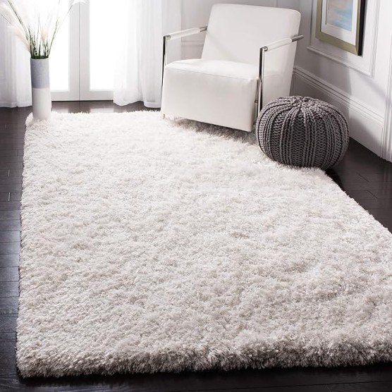 Atlantic Shag Collection 8' x 10' Ivory ATG101A Handmade Solid 1.2-inch Thick Area Rug