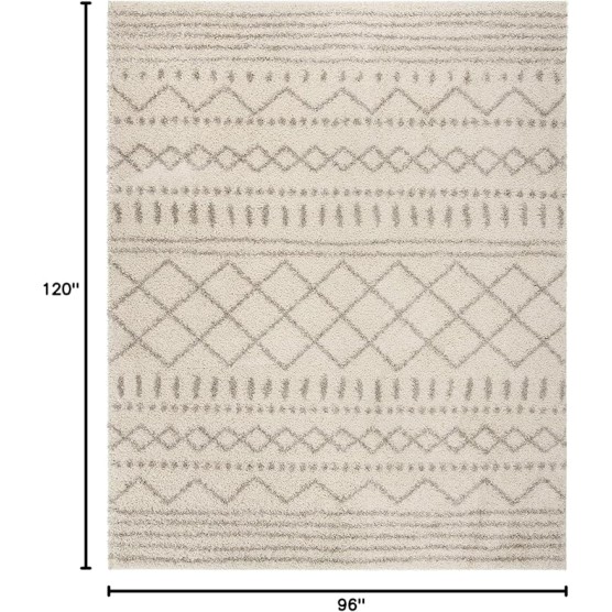 Arizona Shag Collection 8' x 10' Ivory/Beige ASGL741A Moroccan Non-Shedding Living Room Bedroom Dining Room Entryway Plush 1.6-inch Thick Area Rug