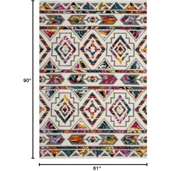 Fiesta Shag Collection Area Rug - 5'1" x 7'6", Cream & Multi, Moroccan Boho Design, Non-Shedding & Easy Care, 0.5-inch Thick Ideal for High Traffic Areas in Living Room, Bedroom (FSG365A)