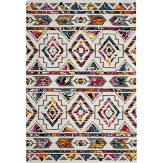 Fiesta Shag Collection Area Rug - 5'1" x 7'6", Cream & Multi, Moroccan Boho Design, Non-Shedding & Easy Care, 0.5-inch Thick Ideal for High Traffic Areas in Living Room, Bedroom (FSG365A)