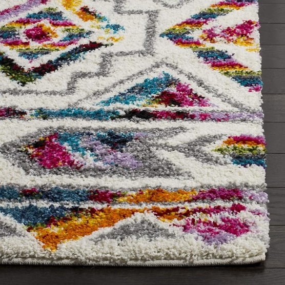 Fiesta Shag Collection Area Rug - 5'1" x 7'6", Cream & Multi, Moroccan Boho Design, Non-Shedding & Easy Care, 0.5-inch Thick Ideal for High Traffic Areas in Living Room, Bedroom (FSG365A)