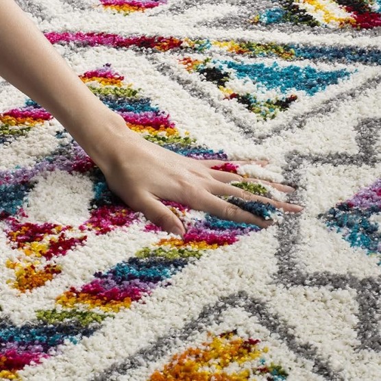 Fiesta Shag Collection Area Rug - 5'1" x 7'6", Cream & Multi, Moroccan Boho Design, Non-Shedding & Easy Care, 0.5-inch Thick Ideal for High Traffic Areas in Living Room, Bedroom (FSG365A)