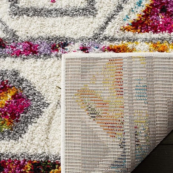 Fiesta Shag Collection Area Rug - 5'1" x 7'6", Cream & Multi, Moroccan Boho Design, Non-Shedding & Easy Care, 0.5-inch Thick Ideal for High Traffic Areas in Living Room, Bedroom (FSG365A)