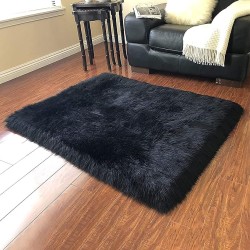 '' Lena Collection '' Faux Sheepskin | Super Soft Hypoallergenic Rectangular Area Rug | Plush Fur Premium Shag (6'x9',180x270cm Black)