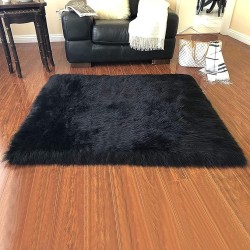 '' Lena Collection '' Faux Sheepskin | Super Soft Hypoallergenic Rectangular Area Rug | Plush Fur Premium Shag (6'x9',180x270cm Black)