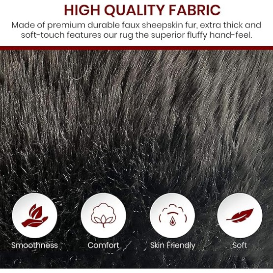 '' Lena Collection '' Faux Sheepskin | Super Soft Hypoallergenic Rectangular Area Rug | Plush Fur Premium Shag (6'x9',180x270cm Black)
