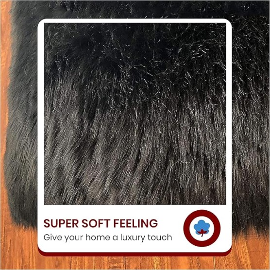 '' Lena Collection '' Faux Sheepskin | Super Soft Hypoallergenic Rectangular Area Rug | Plush Fur Premium Shag (6'x9',180x270cm Black)