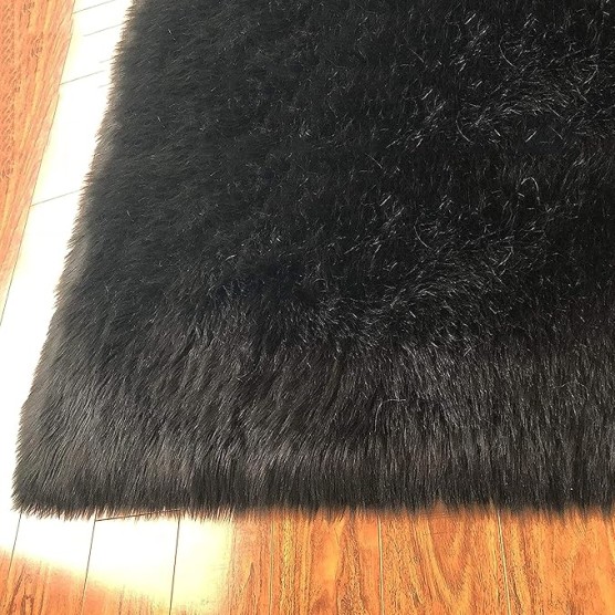 '' Lena Collection '' Faux Sheepskin | Super Soft Hypoallergenic Rectangular Area Rug | Plush Fur Premium Shag (6'x9',180x270cm Black)