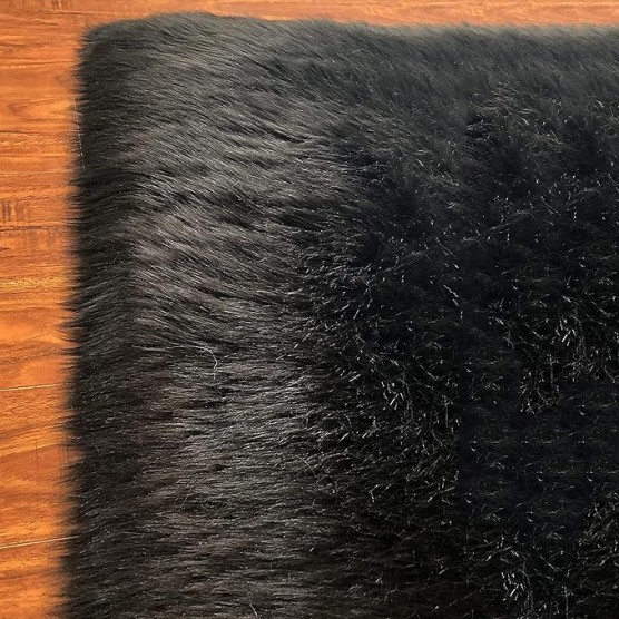 '' Lena Collection '' Faux Sheepskin | Super Soft Hypoallergenic Rectangular Area Rug | Plush Fur Premium Shag (6'x9',180x270cm Black)