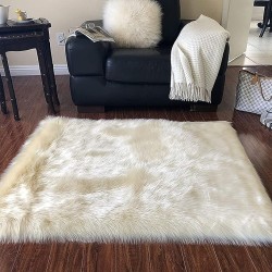 '' Lena Collection '' Faux Sheepskin Super Soft Hypoallergenic Rectangular Area Rug Plush Fur Premium Shag(6'x9',180x270cm,Cream)