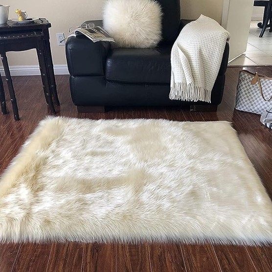 '' Lena Collection '' Faux Sheepskin Super Soft Hypoallergenic Rectangular Area Rug Plush Fur Premium Shag(6'x9',180x270cm,Cream)