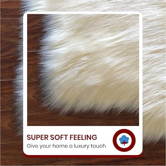 '' Lena Collection '' Faux Sheepskin Super Soft Hypoallergenic Rectangular Area Rug Plush Fur Premium Shag(6'x9',180x270cm,Cream)