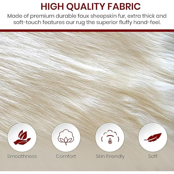 '' Lena Collection '' Faux Sheepskin Super Soft Hypoallergenic Rectangular Area Rug Plush Fur Premium Shag(6'x9',180x270cm,Cream)