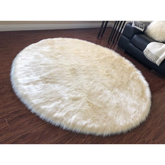 Faux Sheepskin Super Soft Hypoallergenic Rug Plush Fur, Luxury Shaggy Silky Plush Carpet for Bedrooms Rugs Living Room Kids Rooms Sofa Floor Rugs Round(8', D240 cm, Cream)